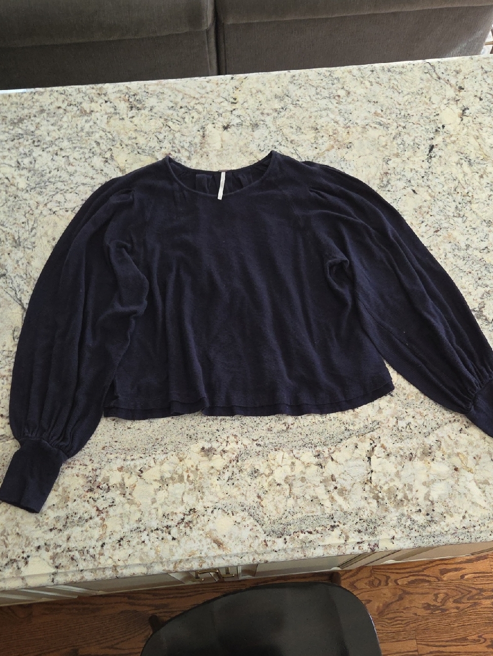 Free People Navy Long-Sleeve Blouson Crewneck Top